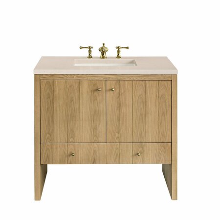 JAMES MARTIN VANITIES Hudson 36in Single Vanity, Light Natural Oak w/ 3 CM Eternal Marfil Top 435-V36-LNO-3EMR